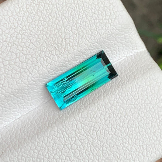 Exquisite Natural Bicolor Indicolite Tourmaline: 1.65 Carats Baguette Cut Gemstone