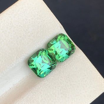 Bluish Green Tourmaline Pair - 3.65 Carats Cushion Cut Gemstones