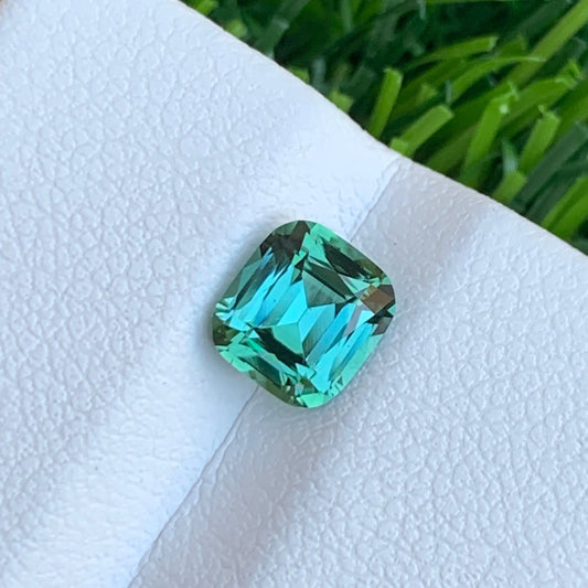 Stunning 1.25 Carat Bluish Green Afghan Tourmaline Gemstone - Natural Cushion Cut