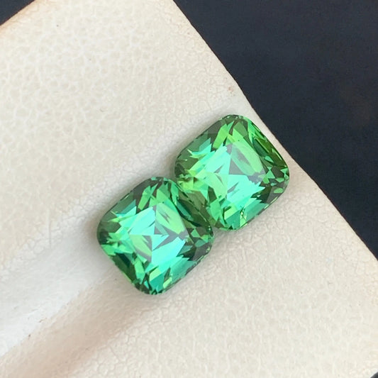 Bluish Green Tourmaline Pair - 3.65 Carats Cushion Cut Gemstones