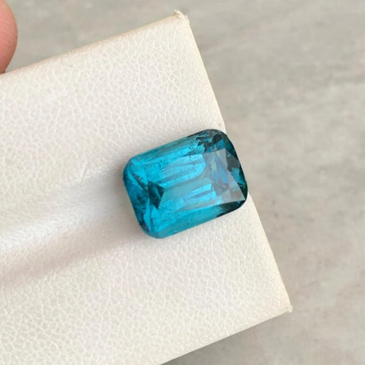 Neon Blue Tourmaline Gemstone – 6.35 Carat Cushion Cut, Natural & Untreated from Afghanistan