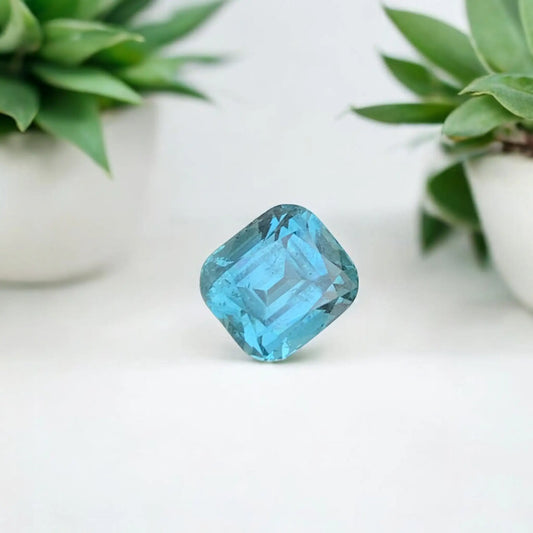 Natural Blue Tourmaline Gemstone, Cushion Cut, 3.45 Carats – Unique & Untreated