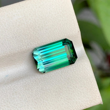 4.15 Carats Bluish Green Tourmaline – A Rare Emerald Cut Gemstone from Afghanistan