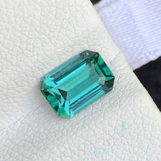 bluish green tourmaline gemstone emerald cut
natural bluish green tourmaline from Afghanistan
