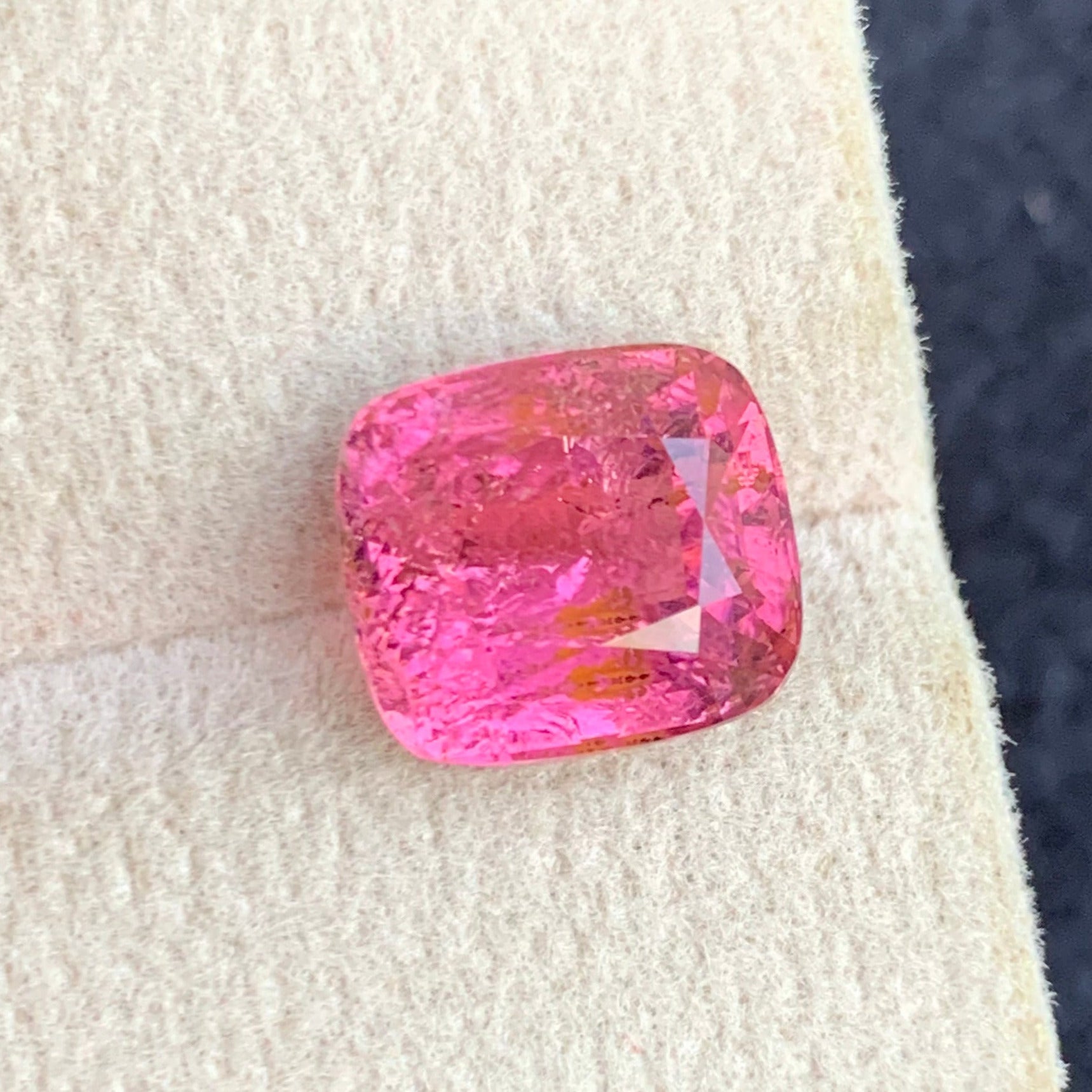 cushion cut rubellite gemstone close up
deep pink rubellite tourmaline si clarity
afghan rubellite gemstone natural