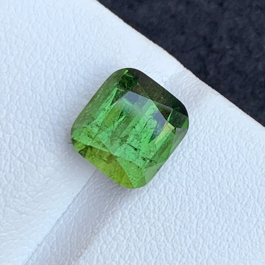 Dark Yellow Green Tourmaline, Cushion Cut - 4.35 Carats Gemstone for Jewelry and Healing