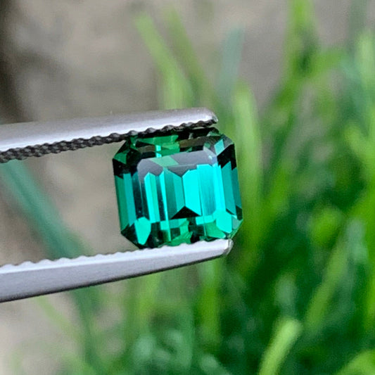 Faceted Bluish Green Tourmaline Gemstone - Emerald Cut, 1.10 Carats of Elegance