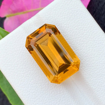 Faceted Honey Citrine from Brazil, Emerald Cut 12.16 Carats – Buy Online