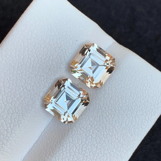 Golden Topaz Asscher Cut 5.00 Cts Earrings Pair