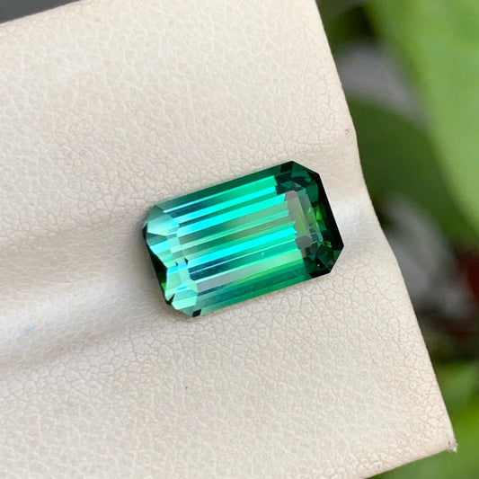 4.15 Carats Bluish Green Tourmaline – A Rare Emerald Cut Gemstone from Afghanistan