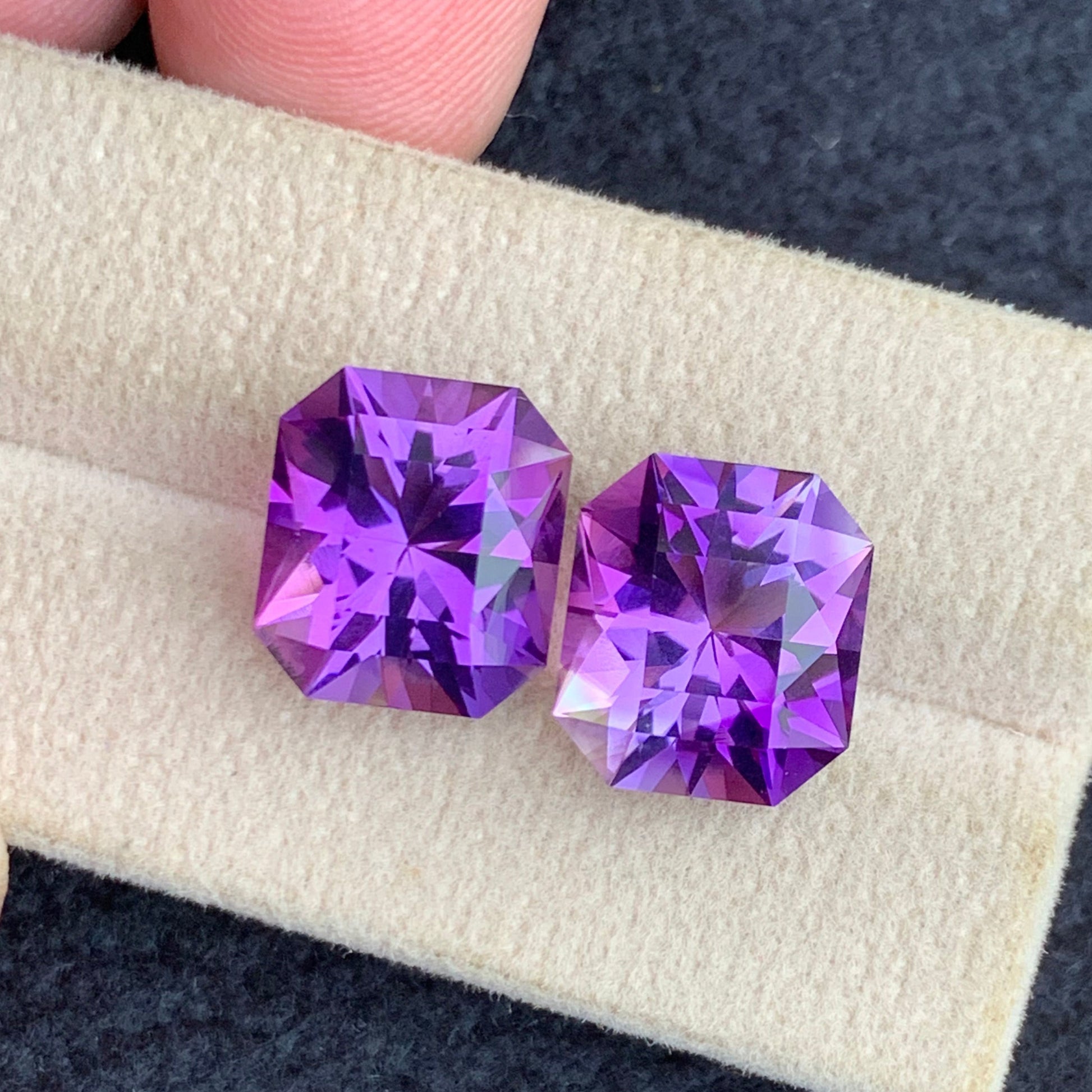 luxury amethyst pair loose gemstones for earrings design
natural eye clean amethyst fancy shape gemstones close up