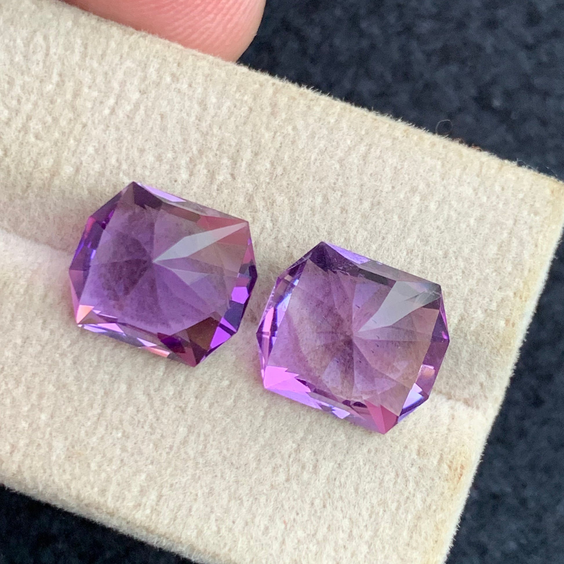 matched amethyst pair for rings pendants and earrings
premium pink purple amethyst gemstones close up view