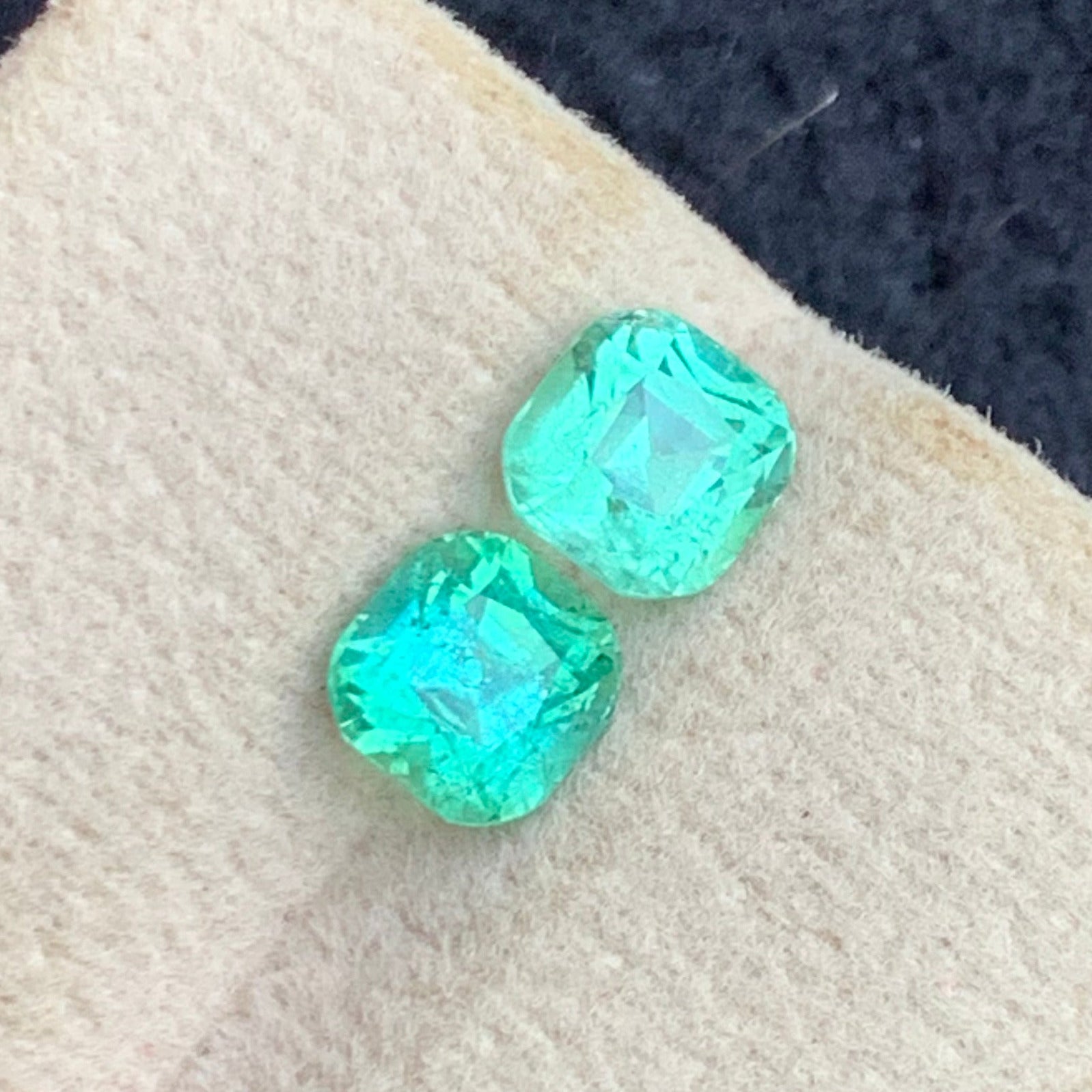 matched cushion cut tourmaline pair for jewelry design
untreated natural Afghan green tourmaline gemstone 2 carats