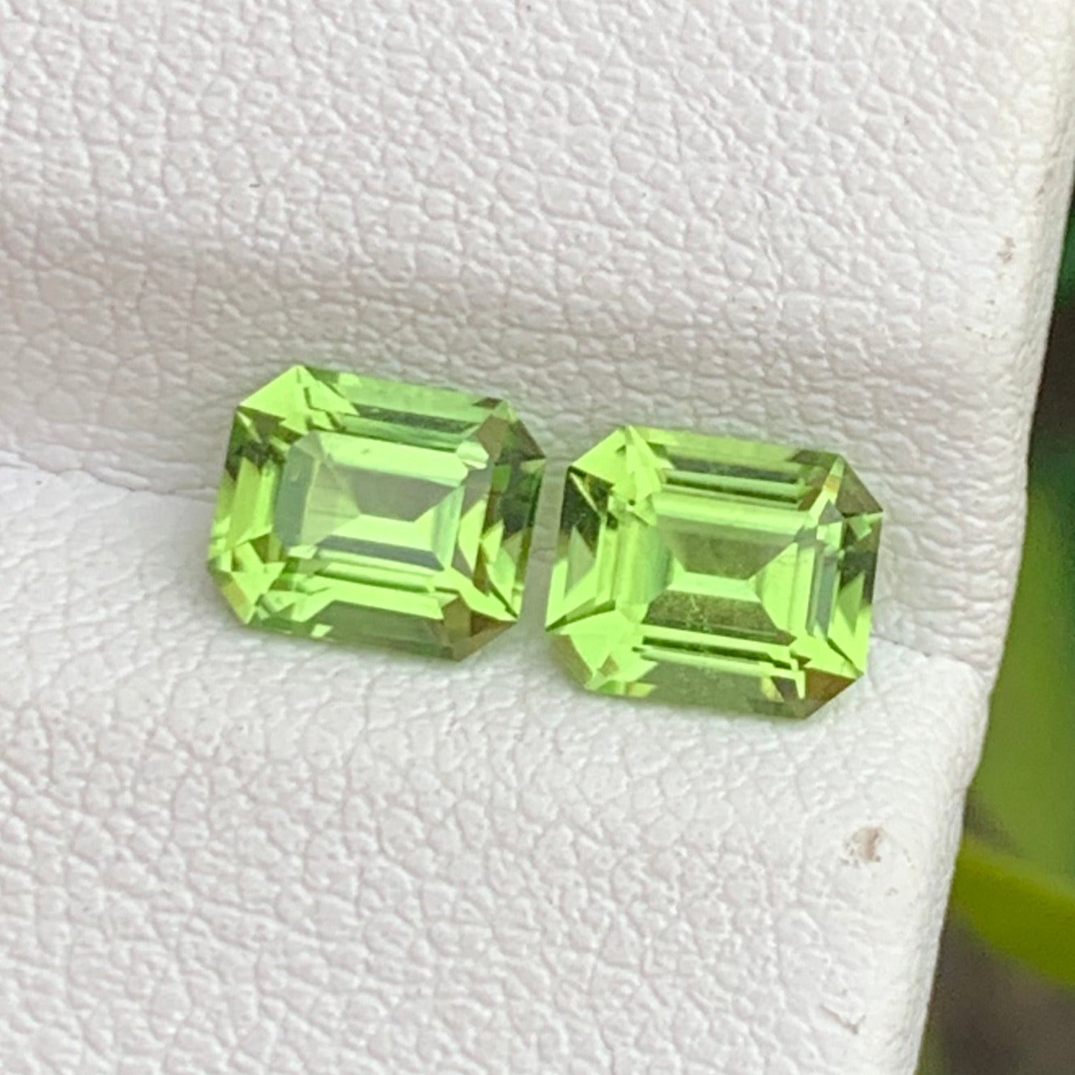 matching green peridot gemstones close up
natural peridot gemstone pair for jewelry
