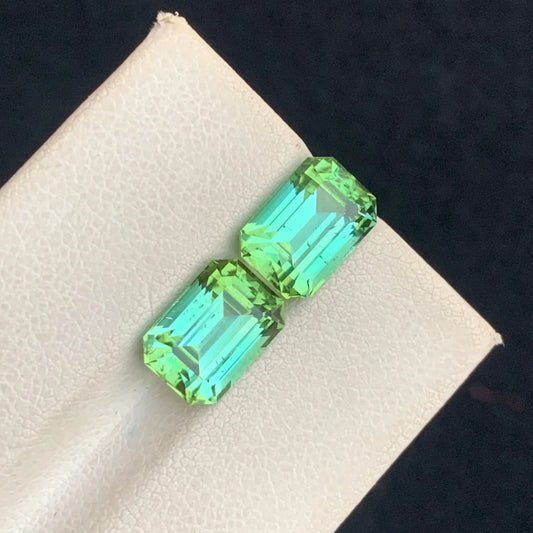 6.50 Carats Mint Green Tourmaline Pair - Emerald Cut Earrings with Stunning Clarity