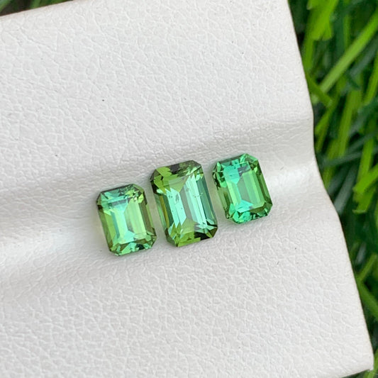 Mint Green Tourmaline Ring Set – 1.85 Carat Emerald Cut Gemstone Jewelry