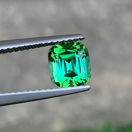 Stunning 1.55 Carat Bluish Green Afghan Tourmaline, Cushion Cut