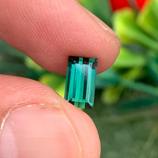 Natural Bluish Green Tourmaline from Afghanistan – Perfect Baguette Cut Gemstone