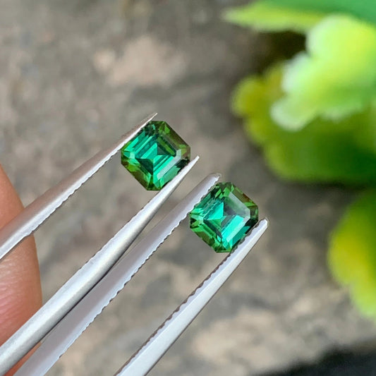 Natural Mint Green Tourmaline Pair, Emerald Cut 1.35 Cts - Rare Eye-Clean Afghan Gemstones