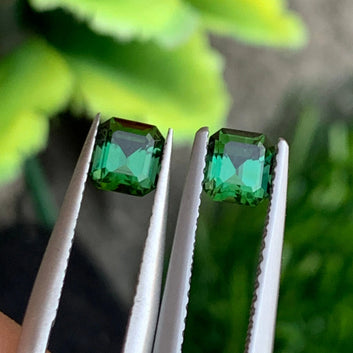 Natural Mint Green Tourmaline Pair, Emerald Cut 1.35 Cts - Rare Eye-Clean Afghan Gemstones