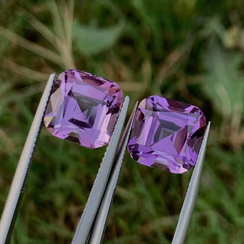 Natural Pink Purple Amethyst Pair, Cushion Cut – 15.35 Carats of Elegance