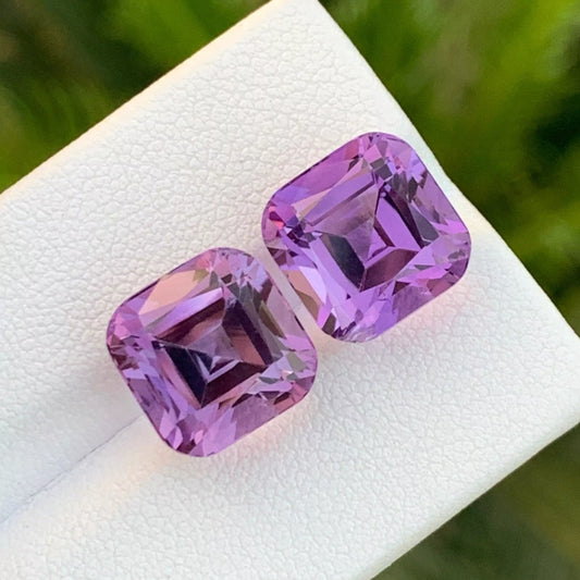 Natural Pink Purple Amethyst Pair, Cushion Cut – 15.35 Carats of Elegance