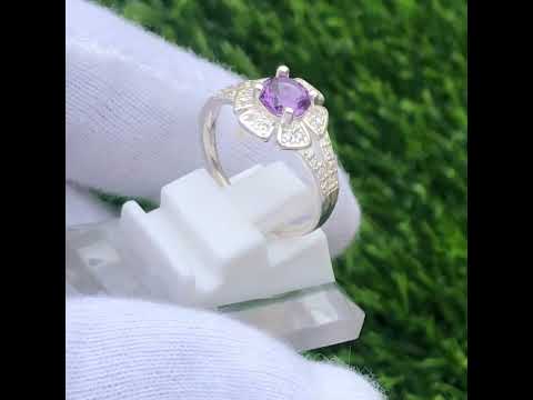 Natural Purple Amethyst Silver (Chandi) Ring