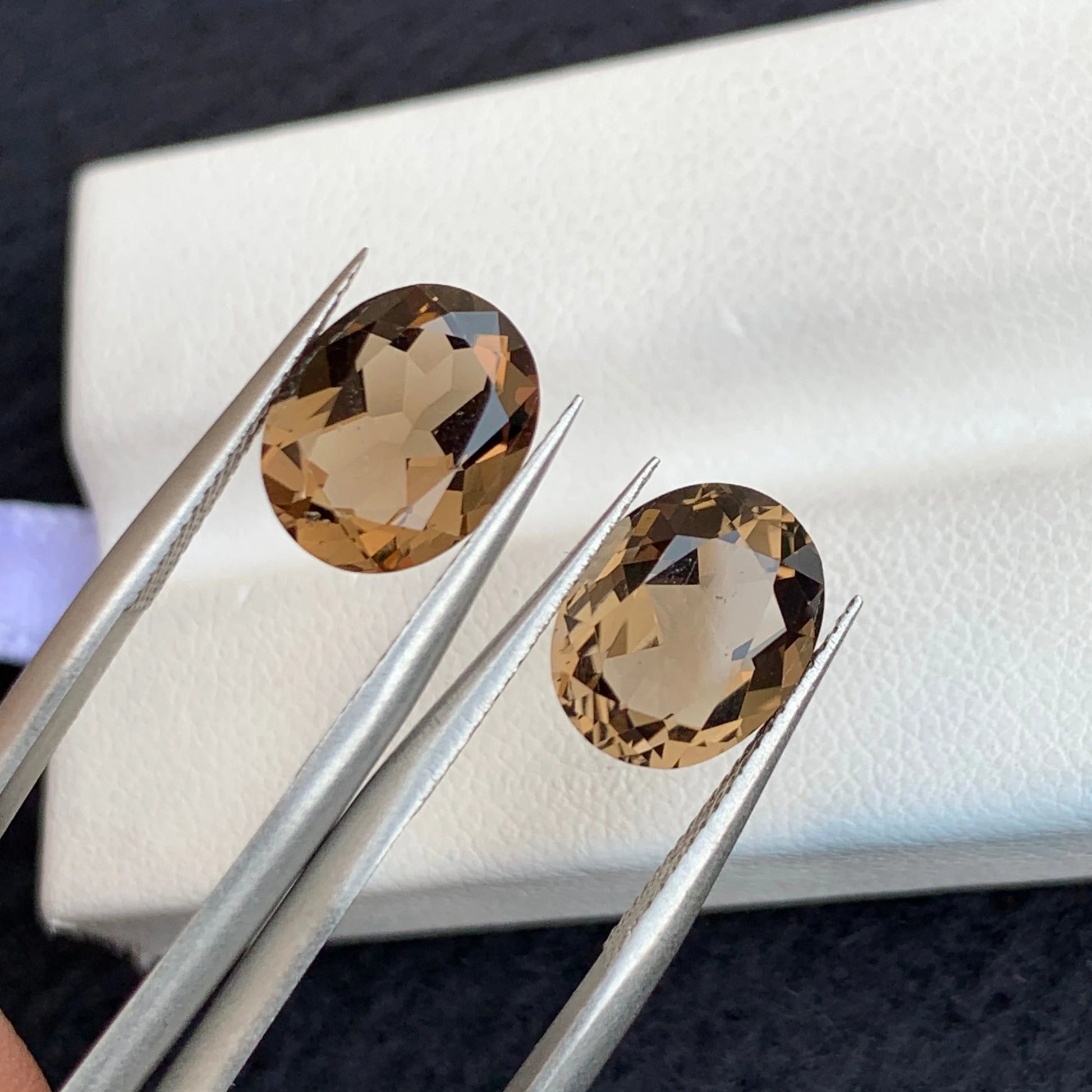 Eye-Clean Smoky Quartz Gemstone Pair Oval Cut Carats