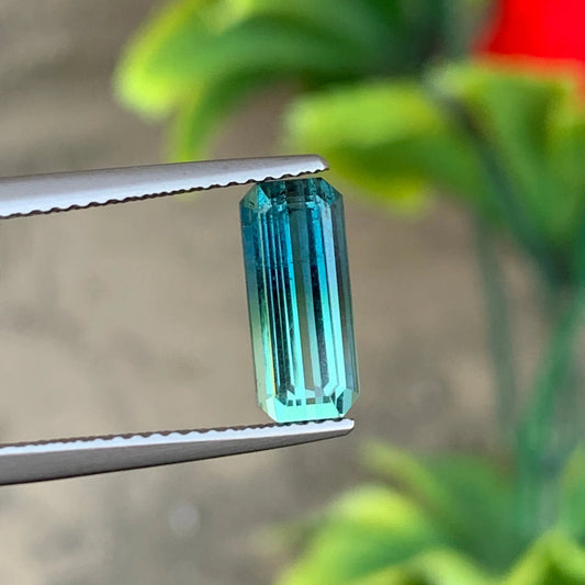 Explore the Beauty of a 2.00 Ct Bicolor Afghan Tourmaline - Eye-Clean Emerald Cut Gemstone