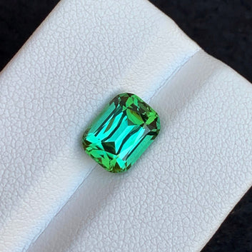 Natural Bright Mint Green Tourmaline, Cushion Cut 2.95 Cts