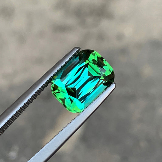 Natural Bright Mint Green Tourmaline, Cushion Cut 2.95 Cts