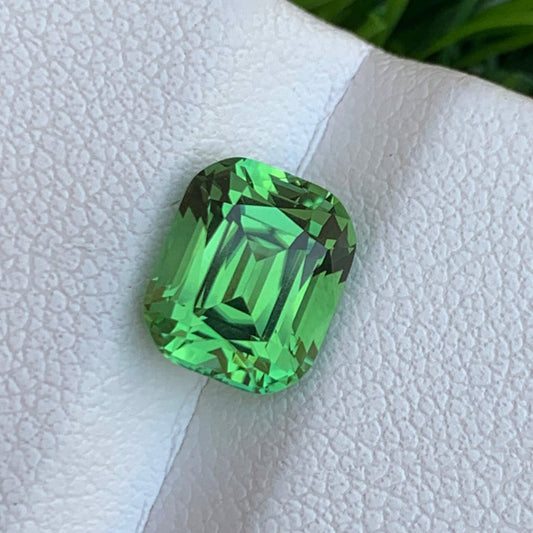 Apple Green Tourmaline, Afghan Green Tourmaline-Cushion Shape 2.65 Carats-8.51x7.10 MM