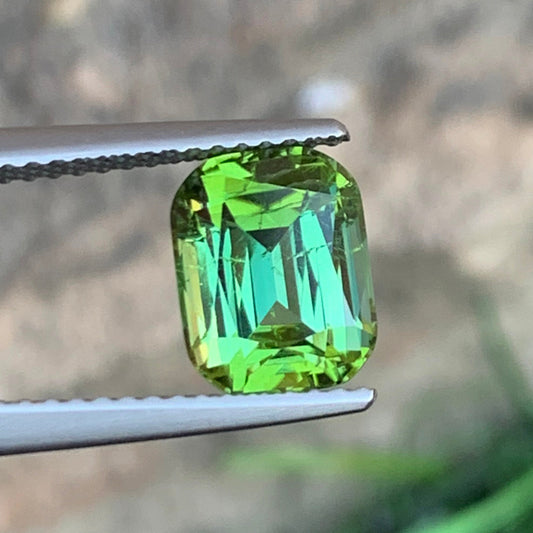 Natural Bright Mint Green Tourmaline, Cushion Cut 2.45 Carats